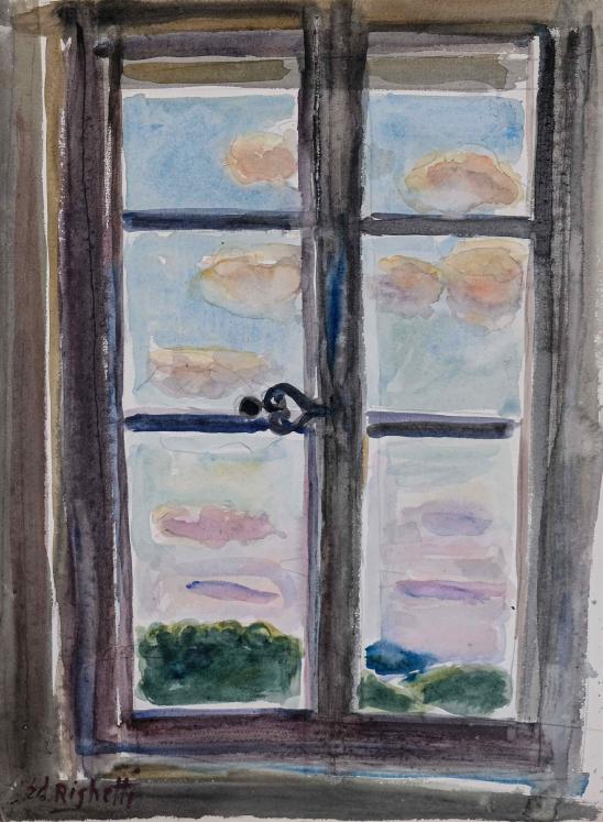 Edouard RIGHETTI  - Original painting - Watercolour - Window of the ruin in Puéchabon