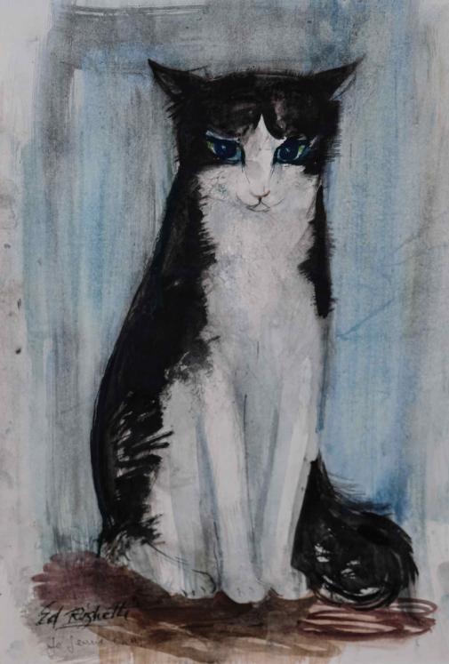 Edouard RIGHETTI  - Original painting - Watercolour - The young cat