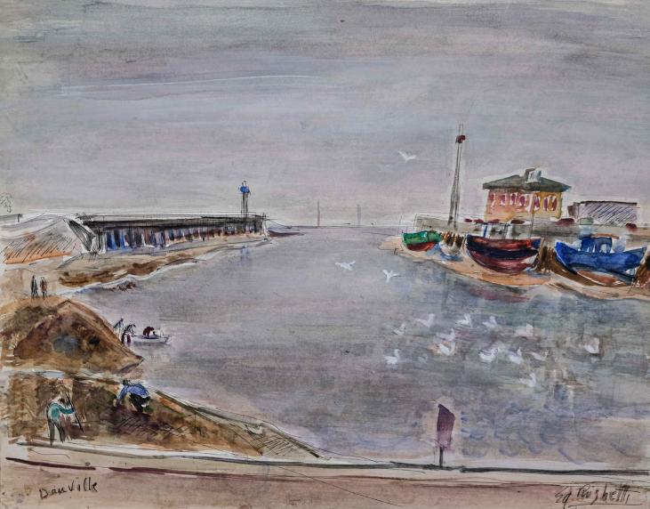 Edouard RIGHETTI  - Original painting - Watercolour -Beach in Deauville
