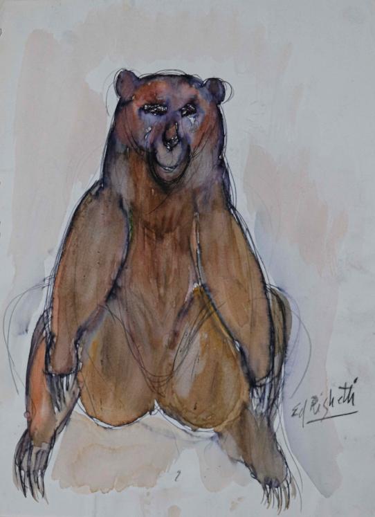 Edouard RIGHETTI  - Original painting - Watercolour - Monkey in the zoo
