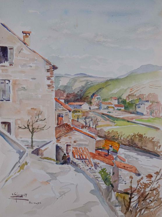 Etienne GAUDET - Original painting - Watercolor -Palalda, Pyrénées-orientales