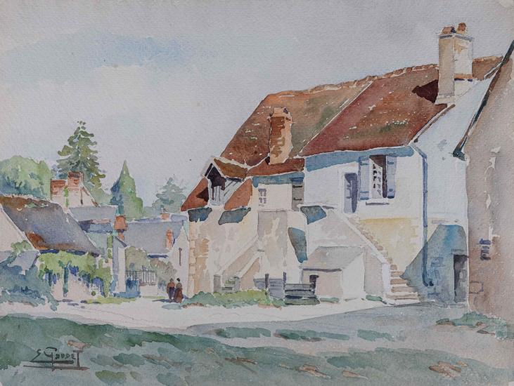 Etienne GAUDET - Original painting - Watercolor - Village