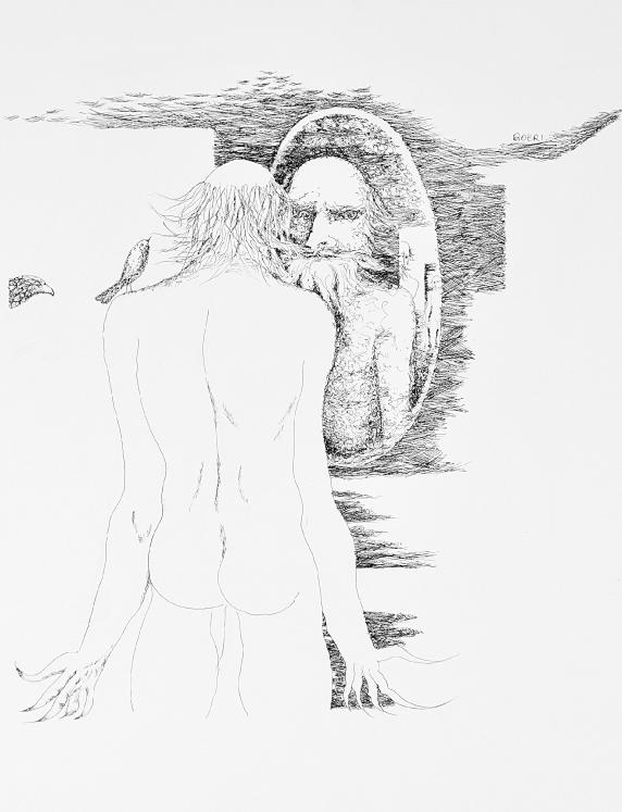 Jacques BOÉRI - Original drawing - Ink - The old man in front of the mirror