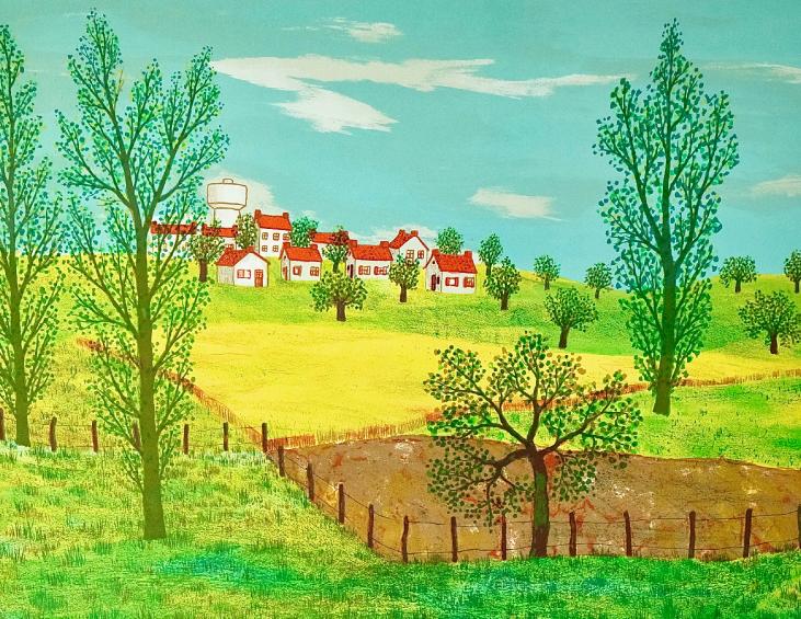 Maurice LOIRAND - Original print - Lithograph - Houses in the fields 1