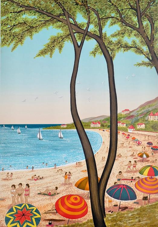 François LEDAN dit FANCH - Original print - Lithograph - Beach in the south of France