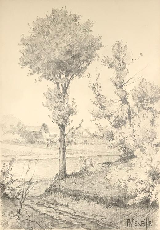 Alexandre Genaille - Original drawing - Pencil - Country landscape 2