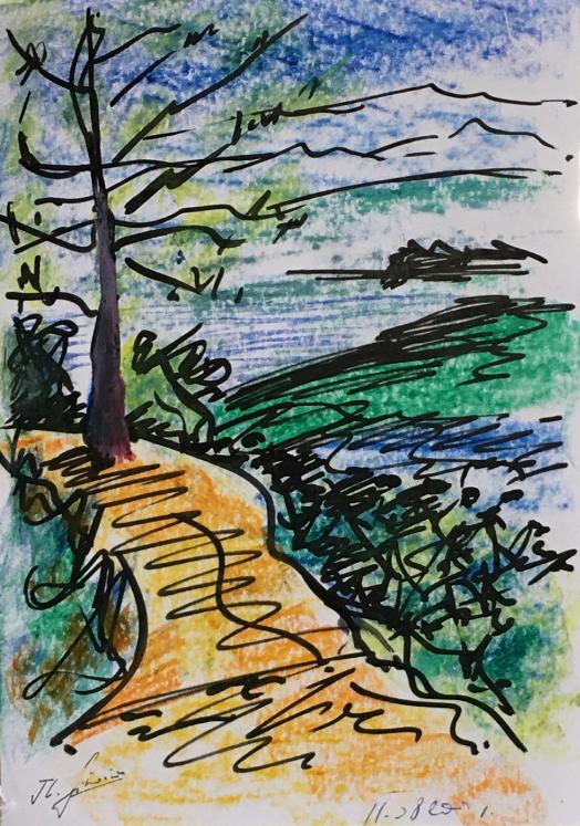 Jean-Louis SIMONIN - Original drawing - Felts and Pastels - Seaside path