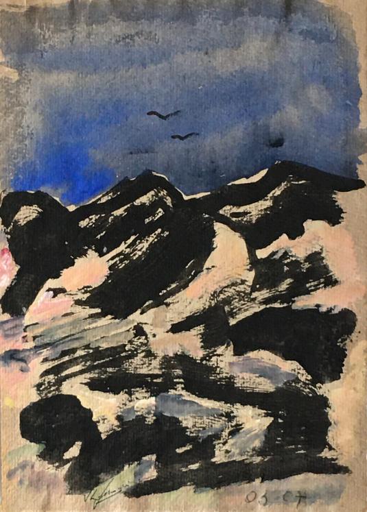 Jean-Louis SIMONIN - Original painting - Gouache - Mountain in Lanzarote