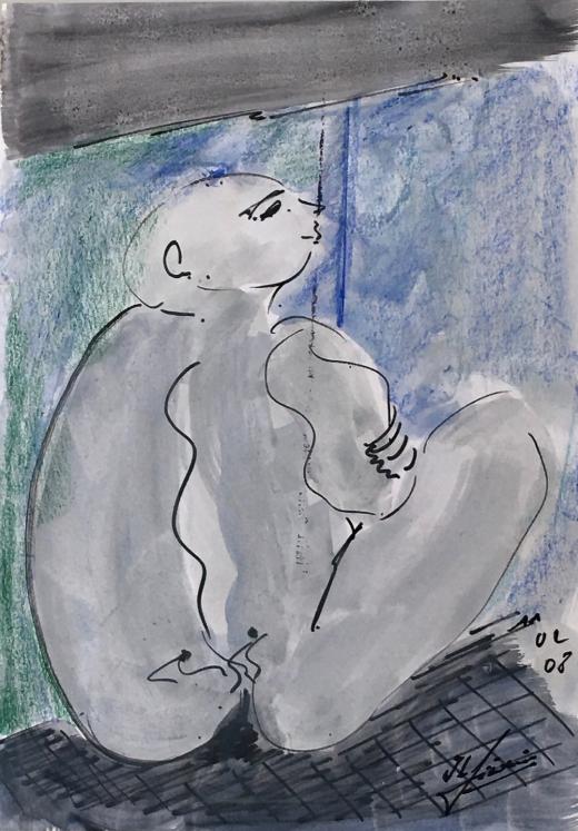 Jean-Louis SIMONIN - Original painting - Gouache - Seated nude 1