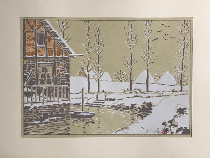 Alexandre Genaille - Original print - Stencil - Normandy under the snow 2