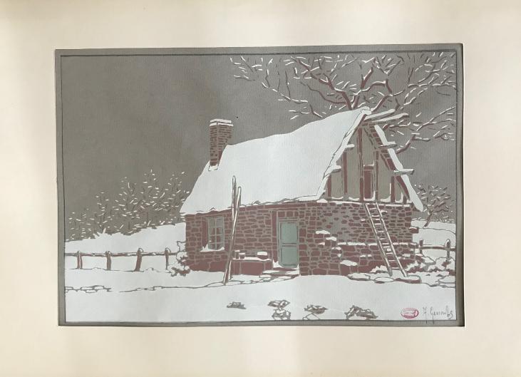Alexandre Genaille - Original print - Stencil - Norman cottage under the snow 4