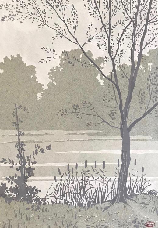 Alexandre Genaille - Original print - Stencil - The pond in Sologne 2