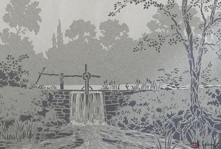 Alexandre Genaille - Original print - Stencil - The pond in Sologne 3