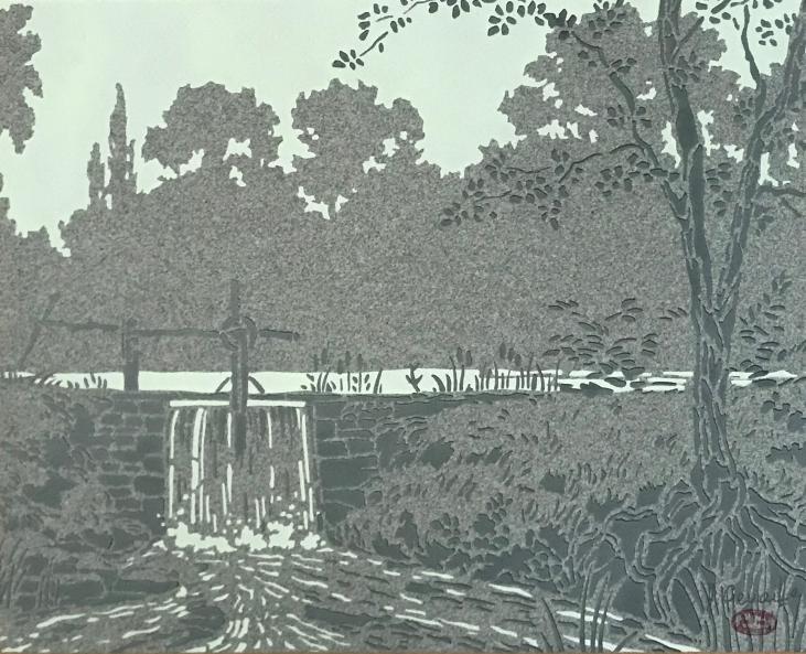 Alexandre Genaille - Original print - Stencil - The pond in Sologne 5