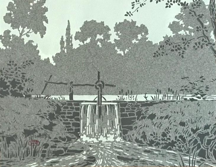 Alexandre Genaille - Original print - Stencil - The pond in Sologne 6