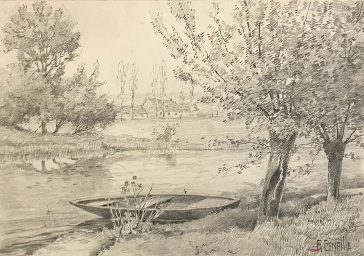 Alexandre Genaille - Original drawing - Pencil - La Marne in Trilbadou