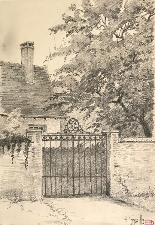 Alexandre Genaille - Original drawing - Pencil - The entrance to the property