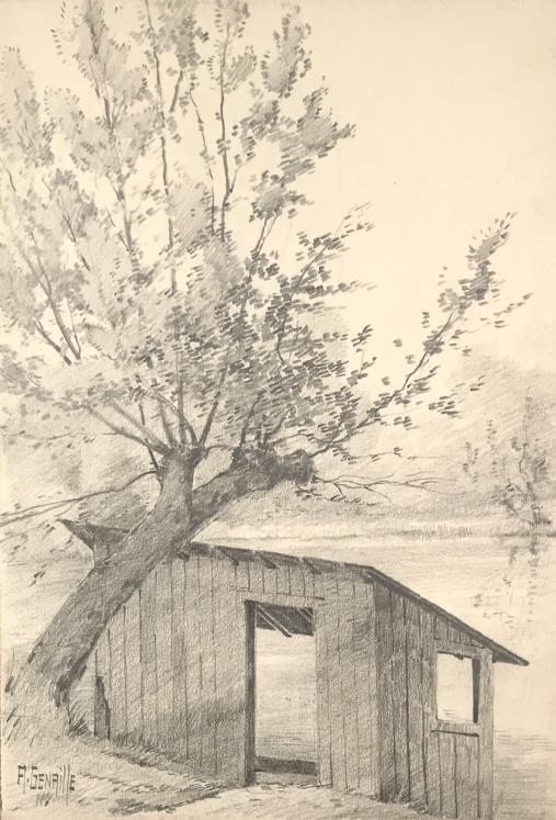 Alexandre Genaille - Original drawing - Pencil - Cabane at the edge of Marne 2
