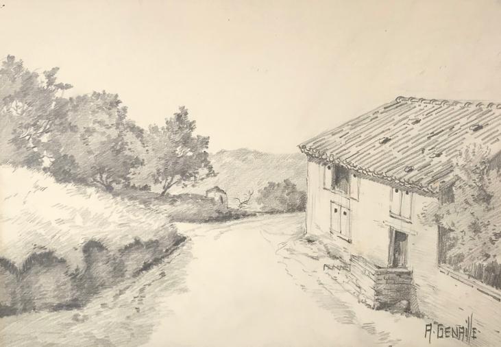 Alexandre Genaille - Original drawing - Pencil - Country road