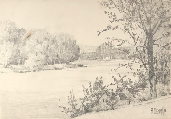 Alexandre Genaille - Original drawing - Pencil - Landscape at the edge of Marne 5