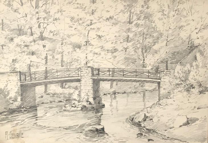 Alexandre Genaille - Original drawing - Pencil - The bridge