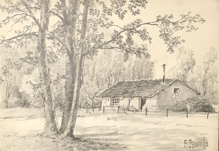 Alexandre Genaille - Original drawing - Pencil - Country house