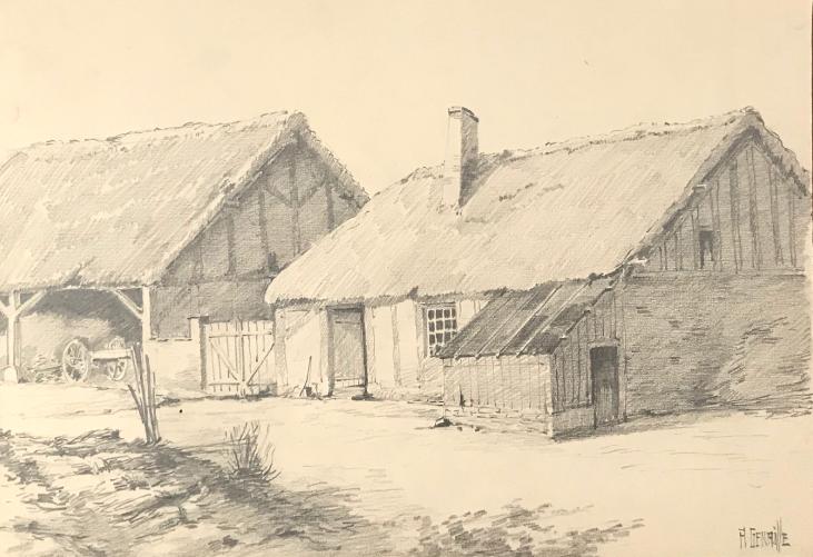 Alexandre Genaille - Original drawing - Pencil - The farm
