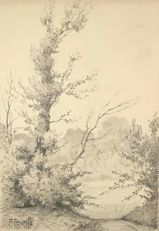 Alexandre Genaille - Original drawing - Pencil - Country path 2