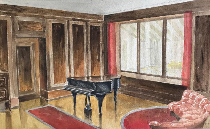 Hans NACKE - Original painting - Watercolor - The piano lounge 1