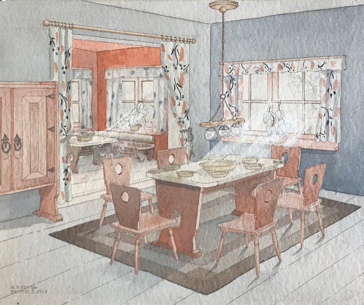 Hans NACKE - Original painting - Watercolor - The dining room 1