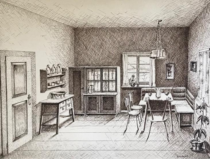 Hans NACKE - Original drawing - Ink - The living room 1