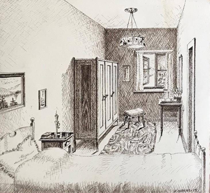 Hans NACKE - Original drawing - Ink - The bedroom
