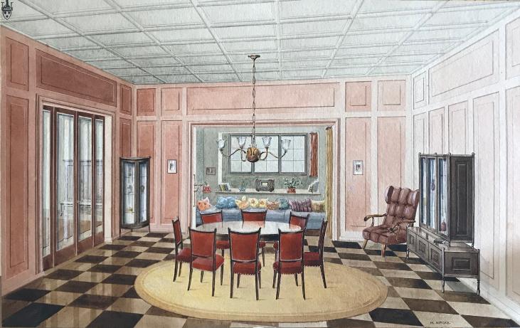 Hans NACKE - Original painting - Watercolor - The living room 2