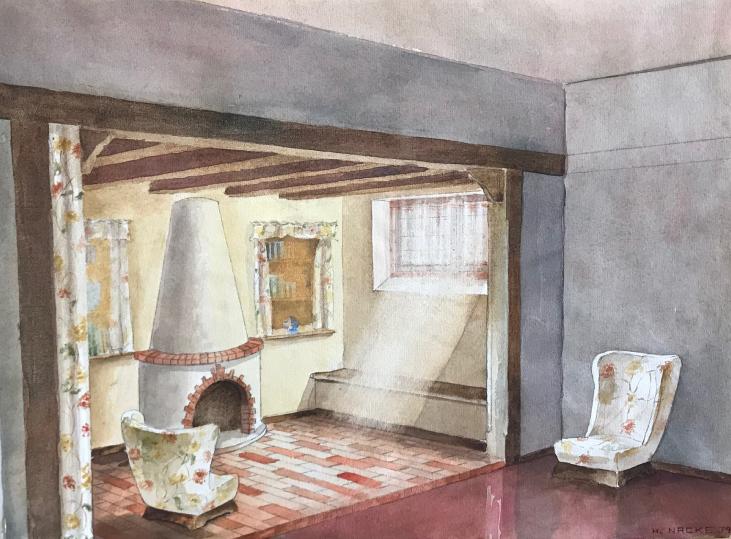 Hans NACKE - Original painting - Watercolor - The fireplace 4