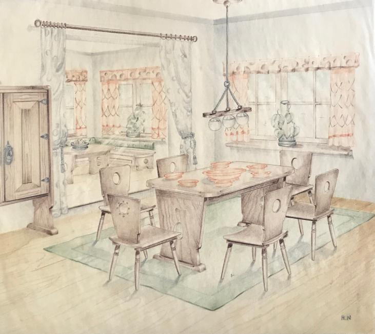 Hans NACKE - Original drawing - Pencil - The dining room 2