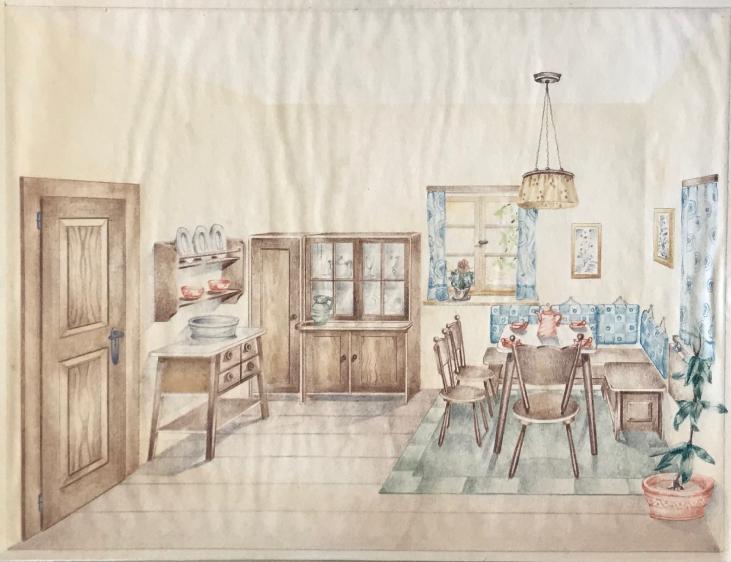 Hans NACKE - Original drawing - Pencil - The Living room 4