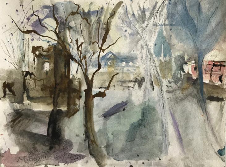 Janie Michels - Original painting - Gouache - Normandy in winter 2