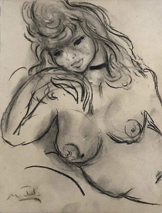 Janie Michels - Original drawing - Charcoal - Naked self-portrait, 1956
