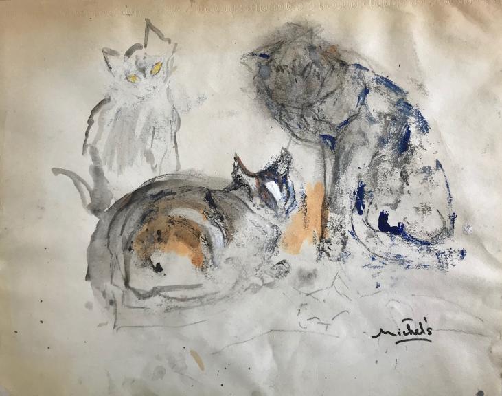 Janie Michels - Original painting - Gouache - The 3 cats