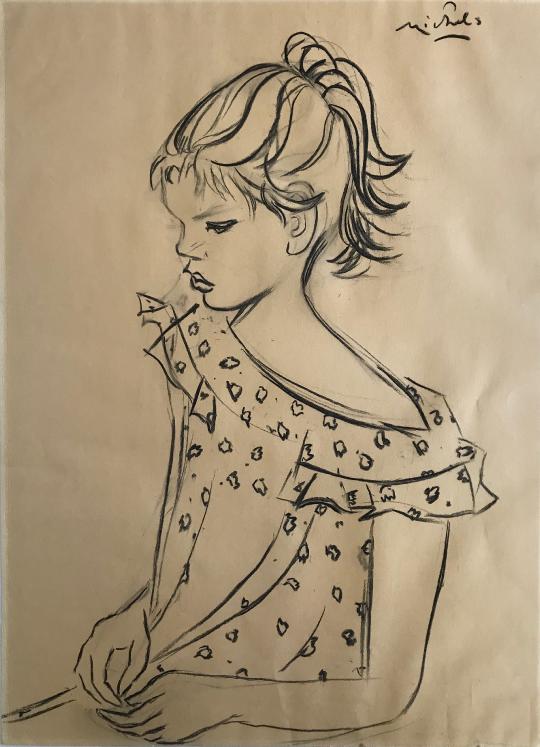 Janie Michels - Original drawing - Charcoal - Artist's daughter, 1956