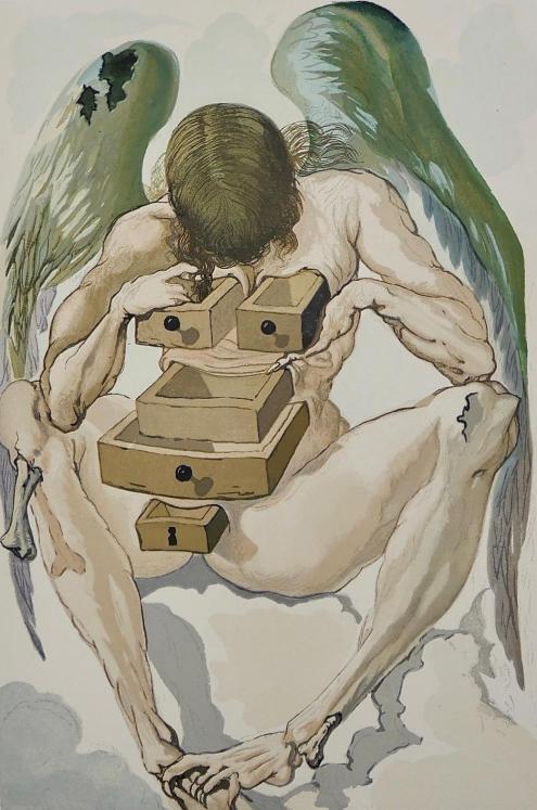 Salvador DALI - Print - Engraved wood - The fallen Angel, the divine comedy of Dante