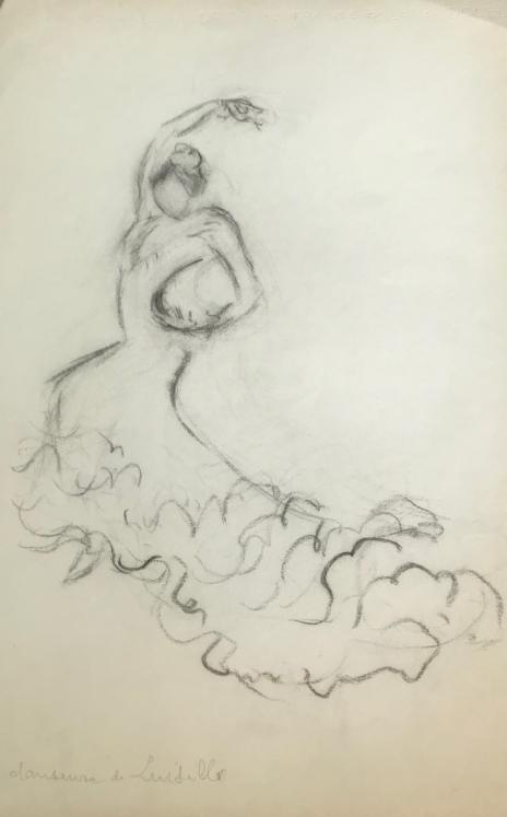 Lucienne Pageot-Rousseaux - Original drawing - Charcoal - Luisillo dancer