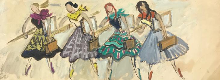 Lucienne Pageot-Rousseaux - Original painting - Oil - Line of dancers