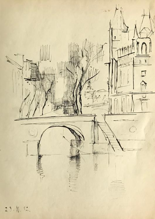 Lancelot Ney - Original drawing - Ink - Paris Saint Michel bridge 1