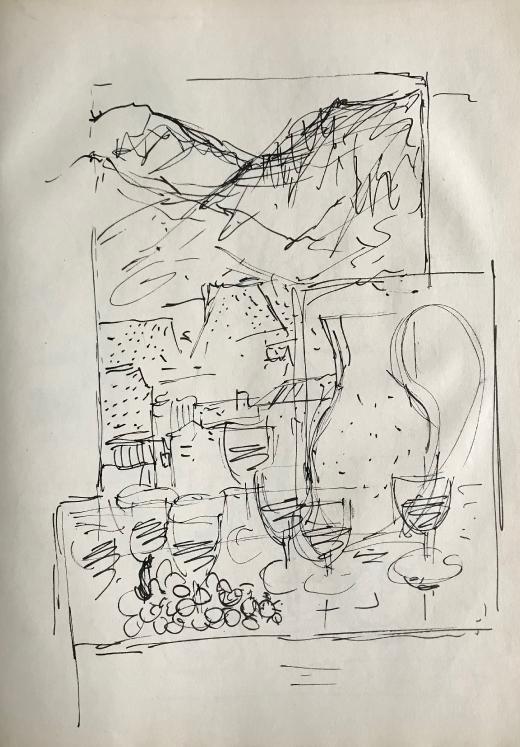 Lancelot Ney - Original drawing - Ink - Meal on the terrace 1