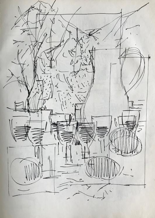 Lancelot Ney - Original drawing - Ink - Meal on the terrace 3
