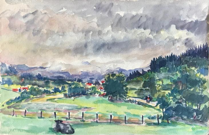 Hélène VOGT - Original painting - Watercolor - Vosges landscape 2