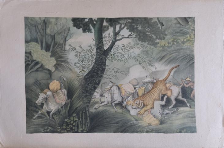 La Roche LAFFITTE - Original painting - Watercolor - Tiger attack