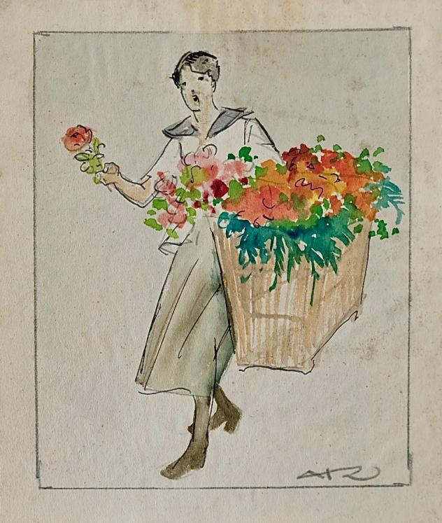 Auguste ROUBILLE - Original painting - Watercolor - The Florist