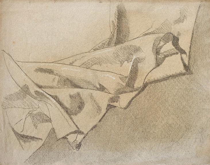 Auguste ROUBILLE - Original drawing - Charcoal - Study of drape 2